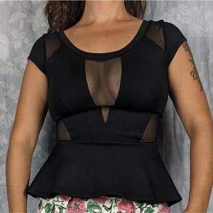 Guess Cut Out Peplum Sexy / Sheer Top XS